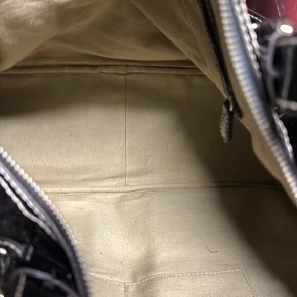 DNKY Black Patent Leather Y2K 80s Dark Academia Goth Handbag Purse Travel Bag - Picture 6 of 8